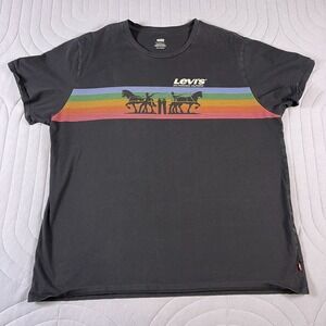 Levi's Men's XXL Rainbow Two Horse Logo Graphic T-Shirt Black Retro Tee
